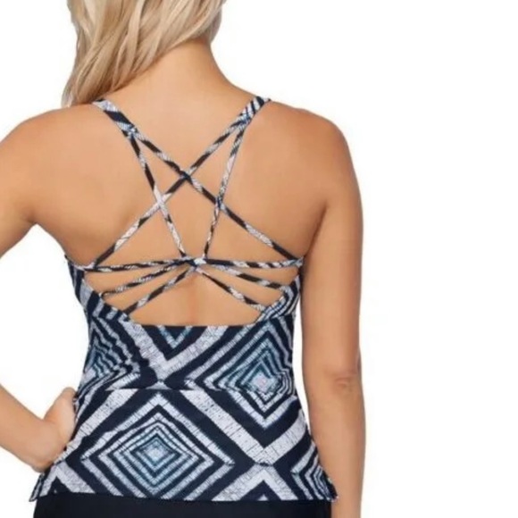 Island Escape Strappy Back Tankini Top in Black/Blue - Picture 3 of 11